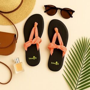 Sanuk Yoga Mat Sandals Neon Coral Stripe